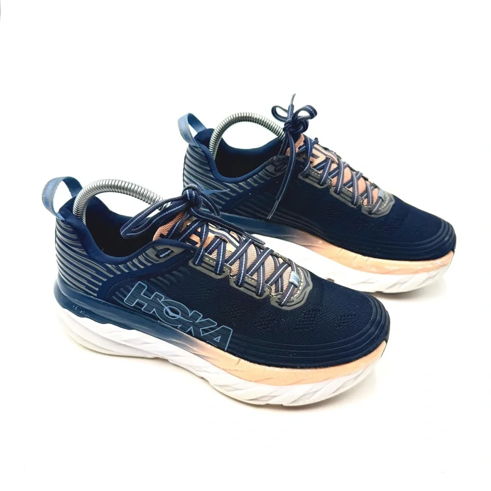 Hoka Women's Navy and Peach Athletic Running Shoes